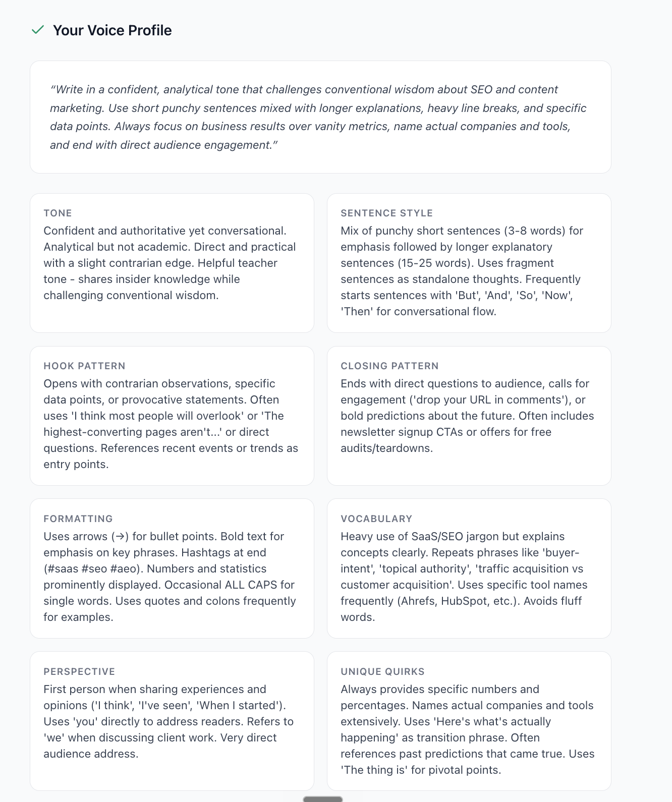 PublishFlow voice profile analysis